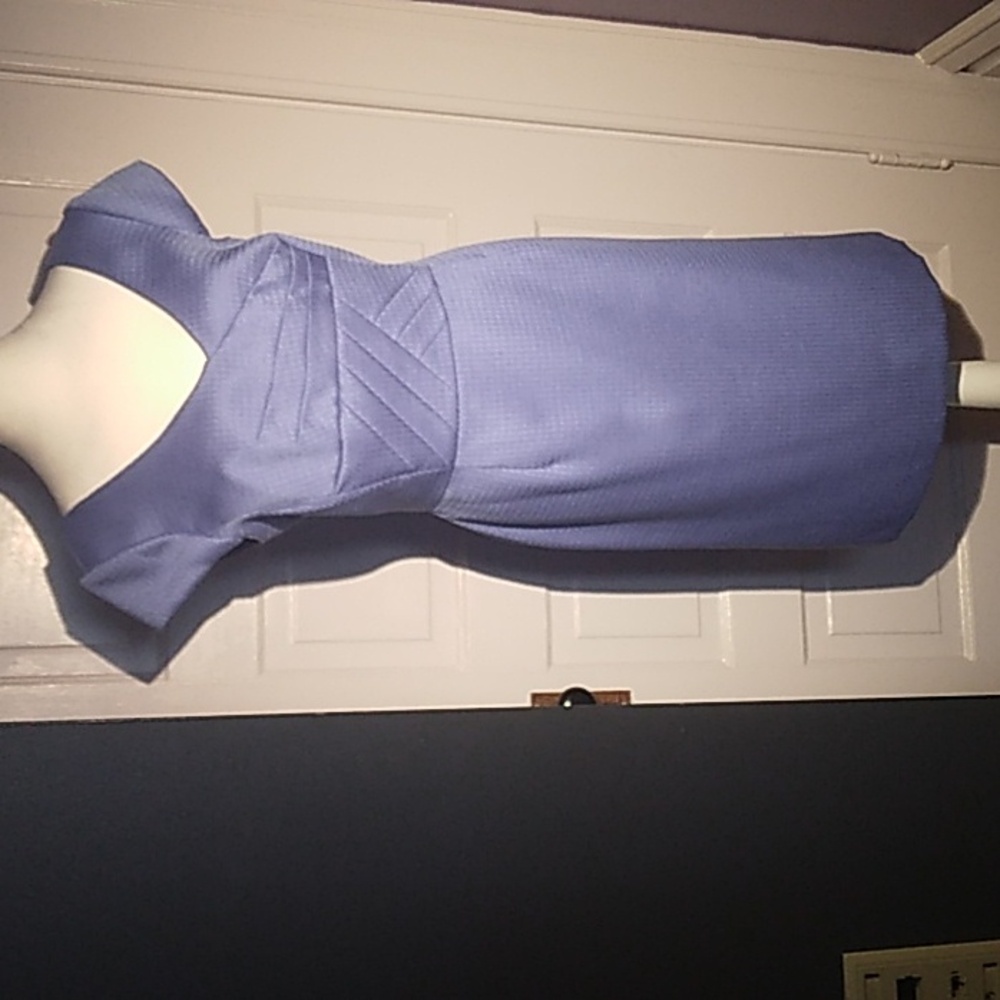 "Tahari" fitted and lined Blue dress with cap sleeves V-neck purple